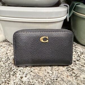 Coach Black Leather Card Holder with Gold Logo